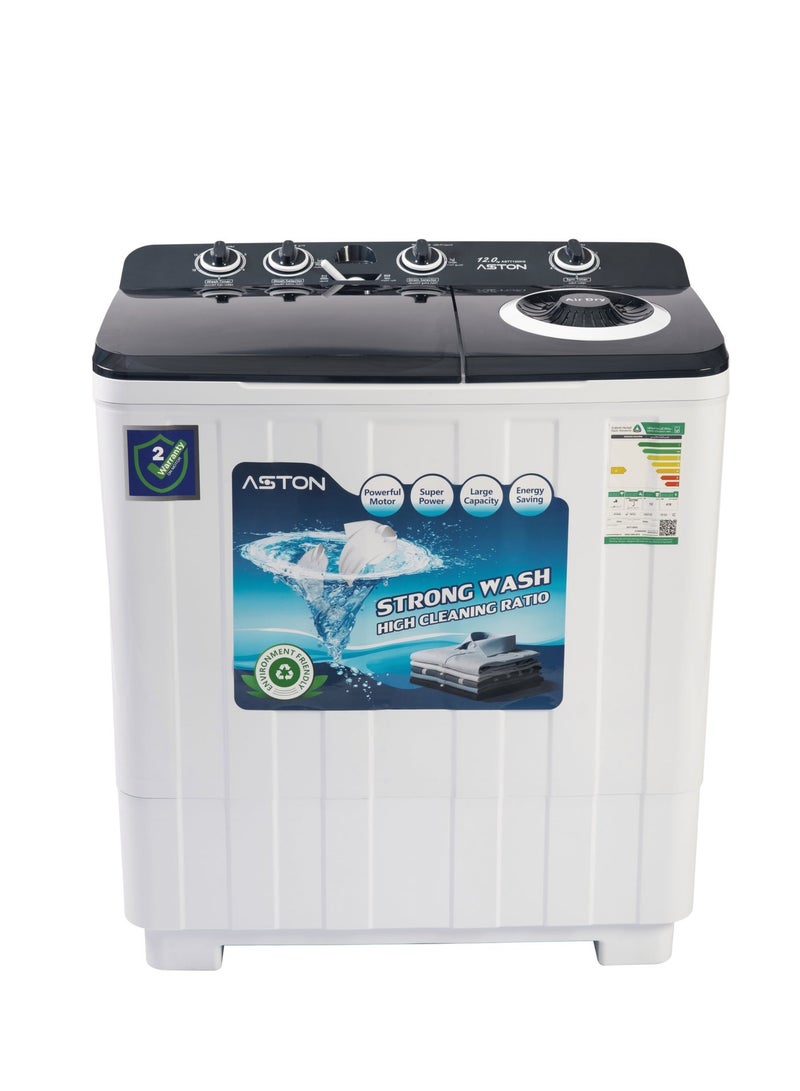 Aston Twin Tub Washing Machine, 12Kg, Without Pump, Single Water Inlet, White - ASTT120KG - Image 2